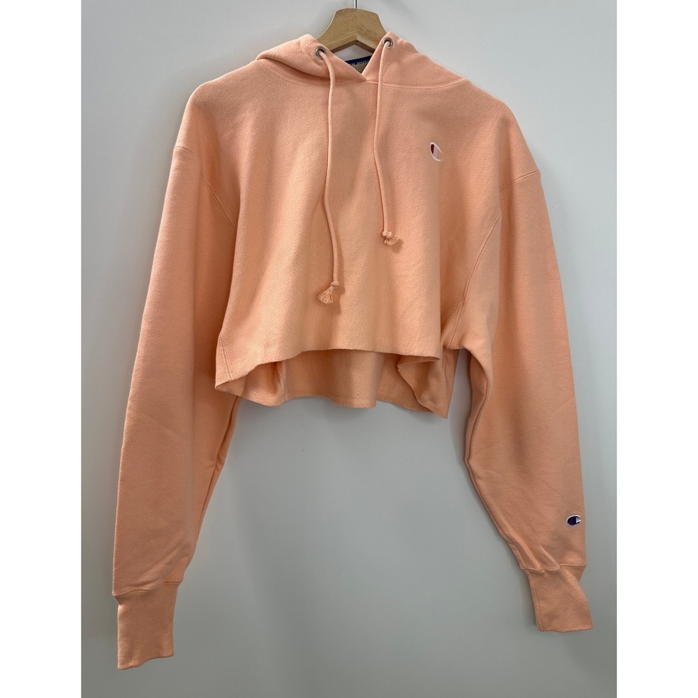 NWT Champion Reverse Weave Cropped Cut Off Hoodie Sweatshirt Peach XL Oversized - Picture 2 of 7